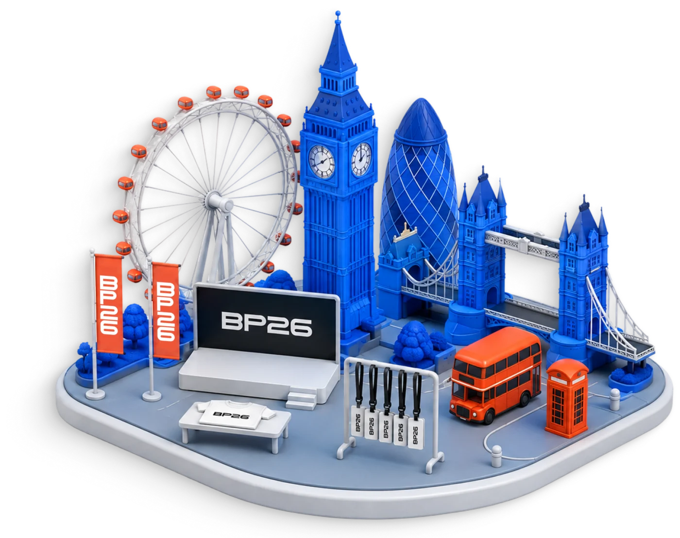 Miniature London with Breakpoint 2026 signage, built from Nomu merchandise